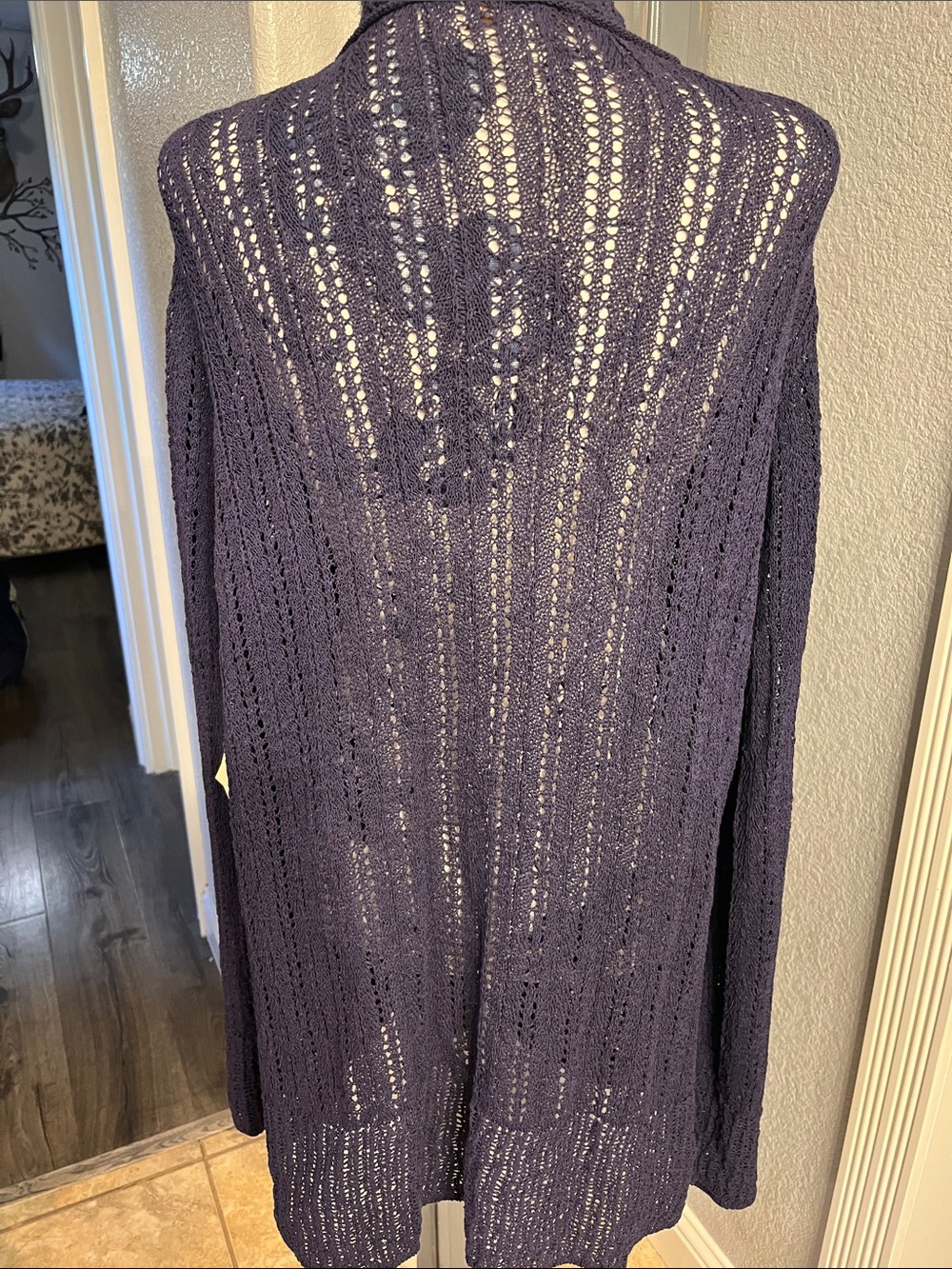 Coldwater Creek Open-Front Navy Blue Crochet Cardigan - Picture 3 of 7